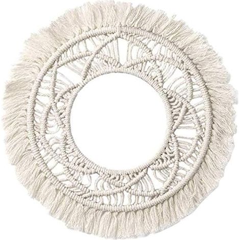 Miroir mural boho suspendu la décoration murale de macrame rond Bohemian Tapestry pour le salon (beige) (1/5)
