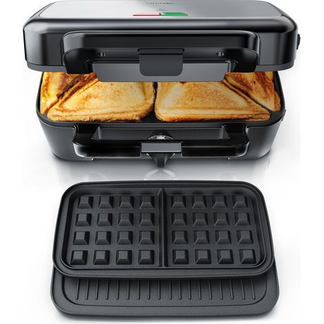 Arendo Sandwichmaker Waffeleisen Kontaktgrill mit abnehmbaren Platten - mit Antihaftbeschichtung - spülmaschinentauglich - BPA frei (1/5)