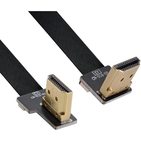 Câble plat HDMI mâle coudé vers le haut 90 degrés vers HDMI mâle coudé à 90 degrés HDTV FPC 10 cm pour photographie aérienne FPV HDTV Multicopter (1/5)