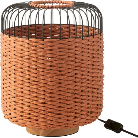 Lampe métal orange design pour une ambiance chaleureuse - Orange tressé et détails bois clair (1/3)