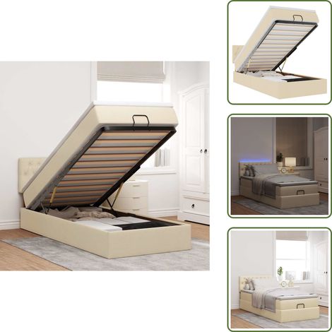 Ottoman-Bett mit Matratze & LEDs Creme 80x200 cm Stoff - Ottoman-Bett - Ottoman-Betten - Bettrahmen - Bettgestell (1/5)