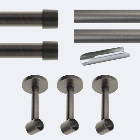 Kit de tringle à rideaux Carbone 300cm Diam.20mm Embout Capuchon - Fixation Mur - Boulet (1/3)