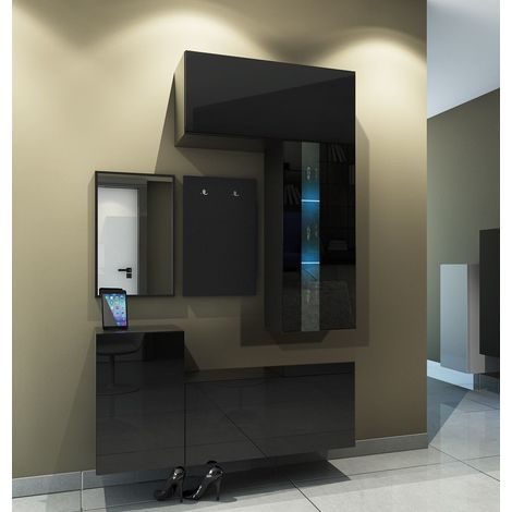 Ensemble meubles d'entrée muraux et miroir LEDOX LX5, noir (1/2)