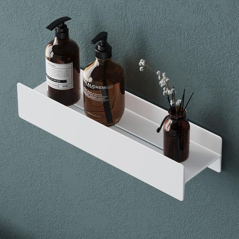 Mai & Mai Mensola da Parete Multifunzionale 40cm, Mensola per Doccia in Lega di Alluminio-Magnesio con Strato Antiruggine Mensola da Appendere per Bagno e Cucina, Rimovibile, Bianco Opaco, Reglo-03