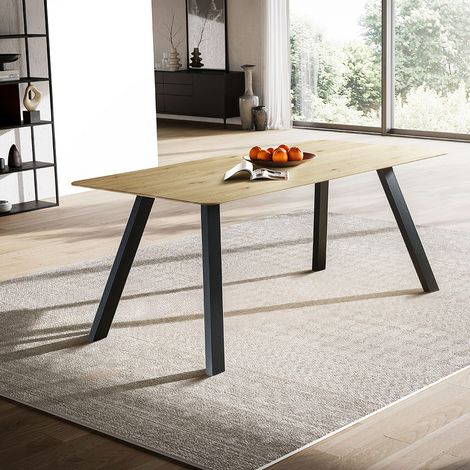 Esstisch 160x90cm mit runder Kante, Wildeiche massiv geölt, Metallfußgestell, TISDALE-69 (1/4)