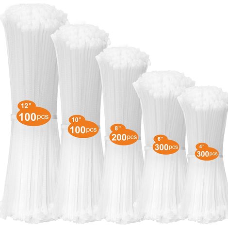 1000 Pieces Serflex Professional Plastic Clamp Clamp Plastic Serflex Rislan 3.937/5.906/7.874/9.843/300 mm Long UV Resistant for Managing Different Cables, White (1/5)