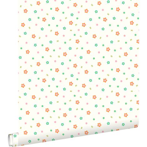 papier peint fleurs vert citron et orange  - ESTAhome (1/4)
