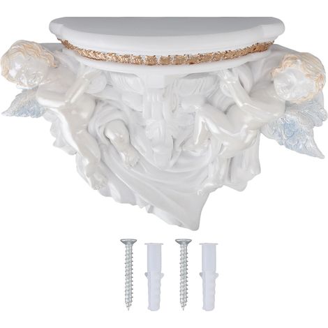Étagère Murale Ange Résine Blanche et Dorée, Décor Élégant pour Salon Chambre Cuisine, Support Décoratif Européen