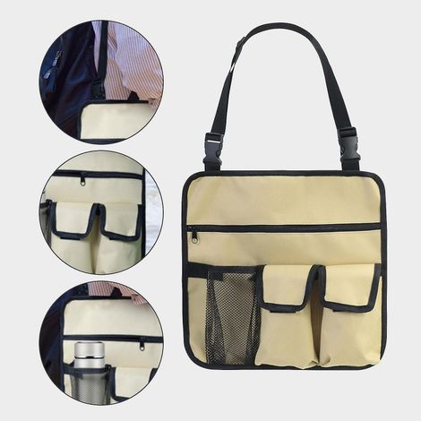 Organisateur d'accoudoir de chaise 1 pièce (kaki) - imperméable - sac de rangement suspendu - sac à collation avec 4 poches (1/5)