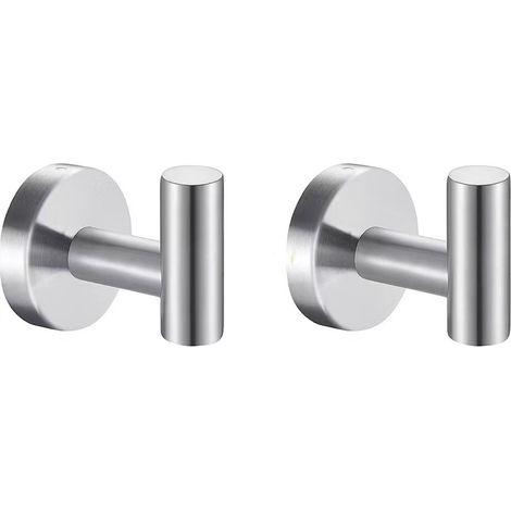 Gancho adhesivo perforado plateado de acero inoxidable 304, gancho de almacenamiento para baño, gancho de pared redondo - Juego de 2 (1/4)