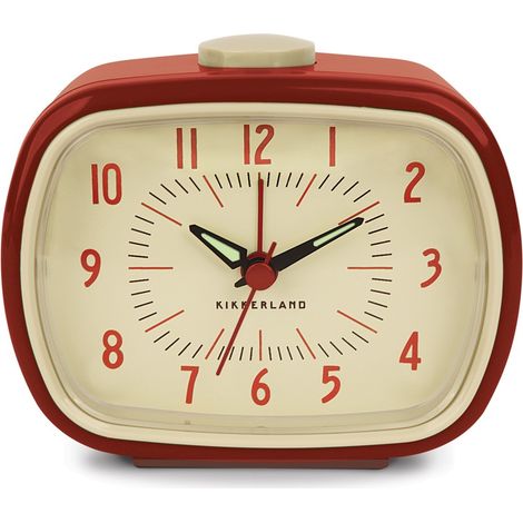 Réveil rétro - KIKKERLAND - Rouge - Cadran phosphorescent - Style vintage - Bouton d’arrêt de l’alarme (1/3)
