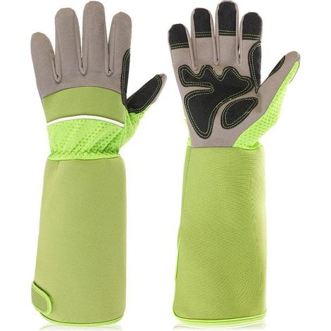 Gants de travail jardin verts longs, durables, antidérapants, protection efficace contre coupures et piqûres, confortables pour usage prolongé. (1/5)