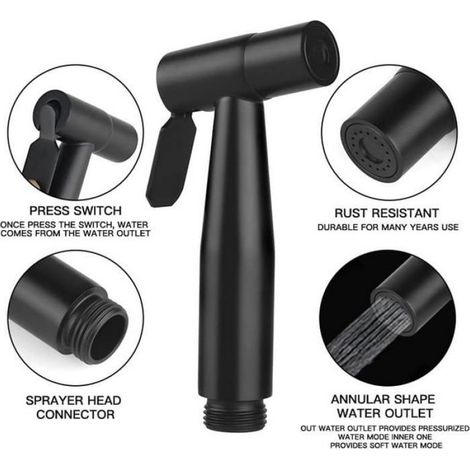 Bidet toilette portable avec raccord G1/2 acier inoxydable - Pulvérisateur mobile pour salle de bain - Économiseur d'eau - Noir (1/3)