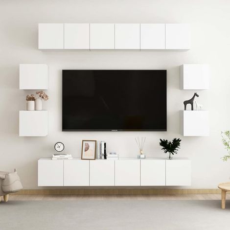 Ensemble de meubles TV 10 pcs-Banc TV-Meuble Télé Blanc Bois d'ingénierie (1/5)