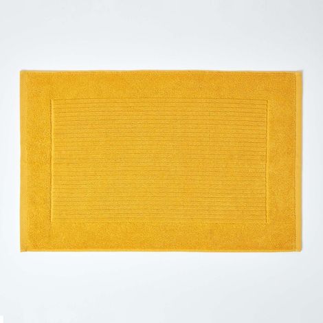 HOMESCAPES Imperial Plain Cotton Ochre Yellow Bath Mat - Yellow - Yellow