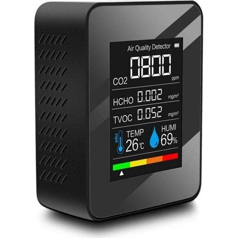 Smart air quality detector. 360° detection. Real-time analysis (capable of measuring PM, CO2, humidity, and temperature) - Black (1/4)