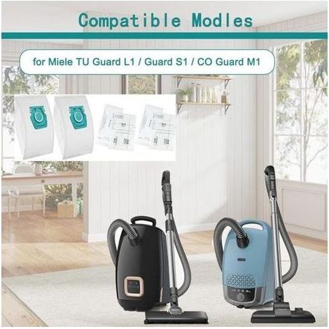 12 bolsas de repuesto para aspiradoras Miele TU Guard L1/Guard S1/CO Guard M1 - Accesorio para aspiradora: bolsa para el polvo, 3 juegos de filtros de algodón, cepillo pequeño (1/5)