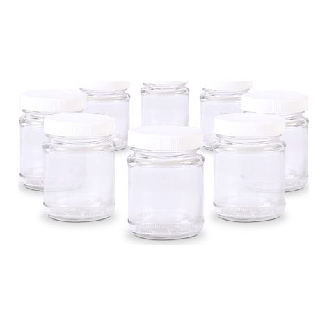 Home Equipement – Lot de 8 pots de yaourt en verre 150ml avec couvercle à visser – Dimensions 68x85mm – Compatible yaourtières standards