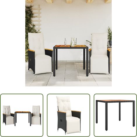 vidaXL Relaxsessel - 3-tlg. Garten-Bistro-Set mit Kissen Schwarz Poly Rattan (1/5)