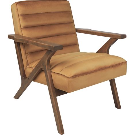 Sillón de estilo retro fabricado en terciopelo con patas de madera en color marrón Kisa