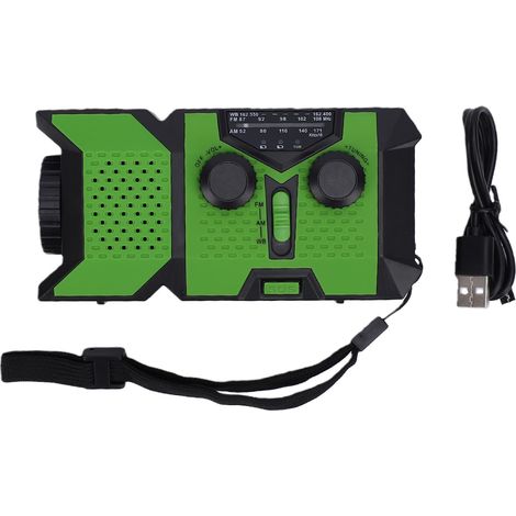 Kurbelradio, tragbares AM/FM/WB-Radio mit 2000-mAh-Powerbank und LED-Taschenlampe für Camping und Notfallsituationen im Freien