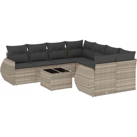 Maison Exclusive - Set muebles jardín 9 pzas y cojines ratán sint (1/3)