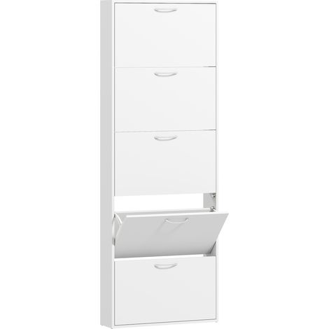 Mobile Scarpiera a 5 Ante Antiribaltamento 65x17x180.5 cm in Legno Bianco (1/5)