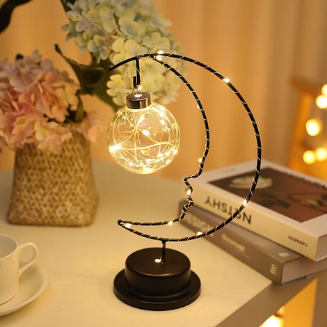 Lampe Lune Led - Structure En Fer Et Ampoules Plastiques - Décoration Intérieure Maison - Alimentée Par 3 Piles Aa (1/5)
