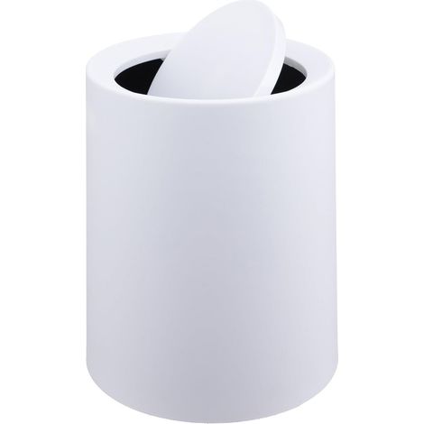 Poubelle Ronde 13L avec Couvercle basculant, intérieur Amovible, Plastique Mat, Blanche 31,5x26x26 cm (1/5)