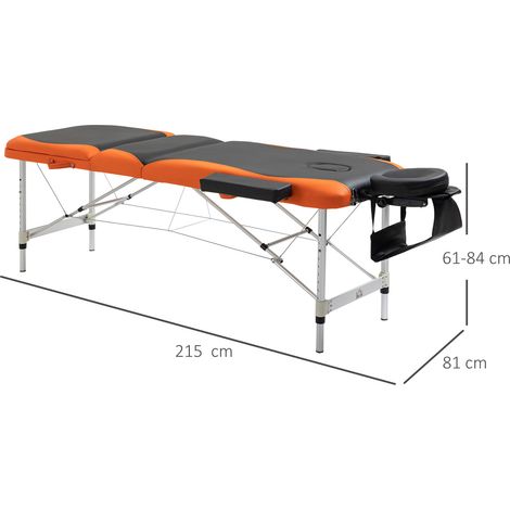Table de massage pliante réglable en hauteur, table de massage professionnelle en aluminium et plastique, 215x81x61-84cm, noir et orange. (1/5)