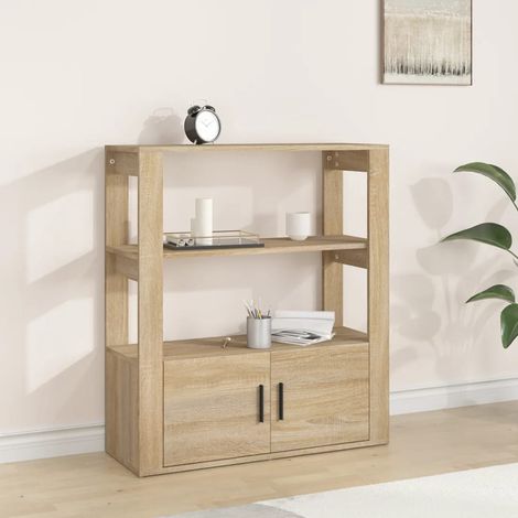 Aparador madera contrachapada color roble 80x30x90 cm