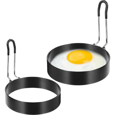 Lot de 2 cercles à œufs Dimeho antiadhésifs en acier inoxydable pour faire frire les œufs. Convient également pour la poêle à griller et la crêpière. (1/3)