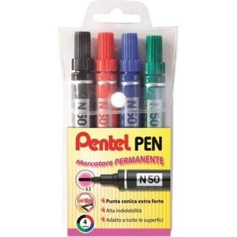 Pentel N50 Marker 4 Stück(e) Schwarz, Blau, Grün, Rot