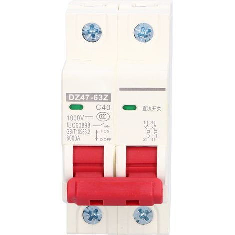 Disjoncteur miniature CC 2P pour système photovoltaïque solaire, montage sur rail DIN, 1000 V, 40 A, DZ47‑63Z C40 (1/5)
