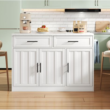 Isla de cocina 120 x 60 x 91 cm con enchufes USB, almacenaje y barra HAVRYA (1/5)