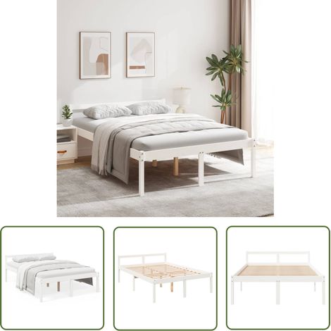 The Living Store Seniorenbett Weiß 140x200 cm Massivholz Kiefer - Seniorbett - Holzbett - Kiefernbett - Doppelbett - Gästebett (1/5)