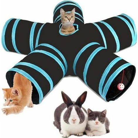 Tunnel pour chat,Jouet Pour Chat Tunnel pour Chat avec 5 Canaux pliables Bleu diamètre 30 cm (1/5)