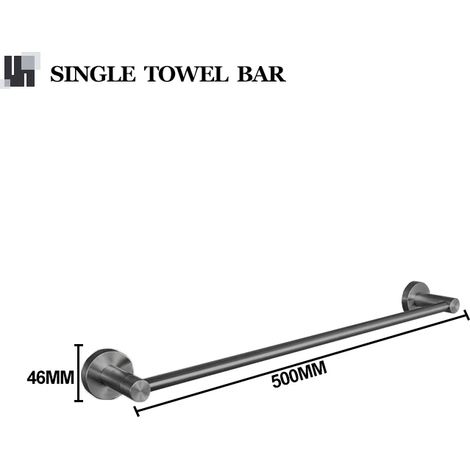 (Porte-serviettes simple A) Kit d'accessoires de salle de bain gris en acier inoxydable avec support mural rond, barre d'appui, porte-papier toilette et crochet pour peignoir/serviette. (1/5)