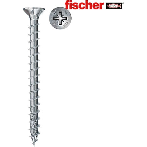 Caja de 200 tornillos de madera PowerFast II FPF II CZF BC 200 con cabeza avellanada FISCHER con ranura PZ - zincado blanco - rosca total (1/2)