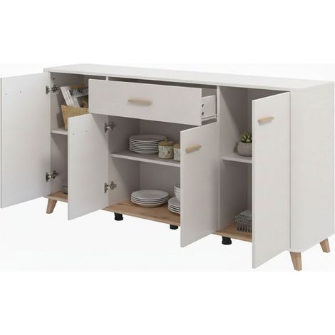 Illorai Anrichte, Kommode mit 3 Fächern, 1 Schublade, 4 Türen, 179,5x40x90,5h cm Cremeweiß