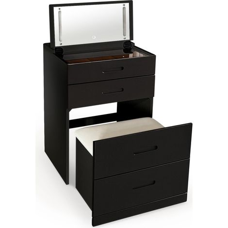 Coiffeuse Compacte Avec Miroir LED "Clarissa XL" 80cm Noir