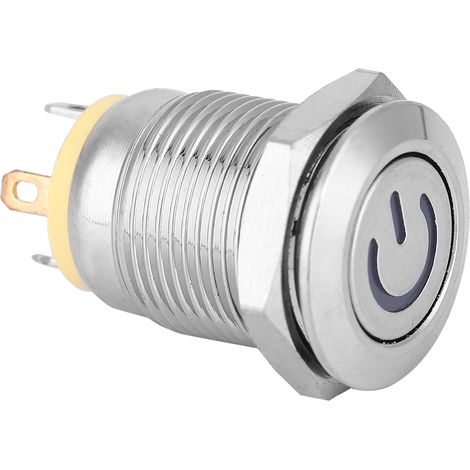 Gelbe LED-Leuchte, wasserdichter flacher Metall-Druckknopf mit Selbstrückstellung und Power-Symbol, 12 mm (3 V) (1/5)
