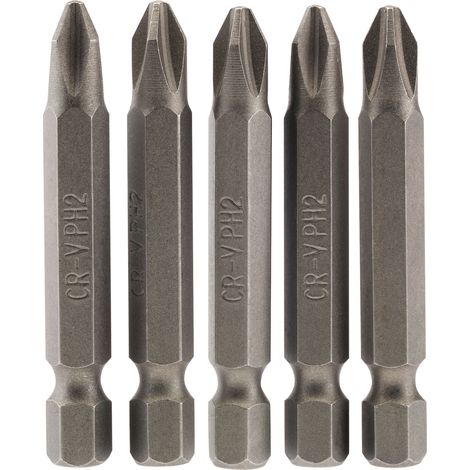 Draper 5-Piece 50mm No.2 Cross Slot (Phillips) Insert Bits with 1/4" Hex Shank (1/5)