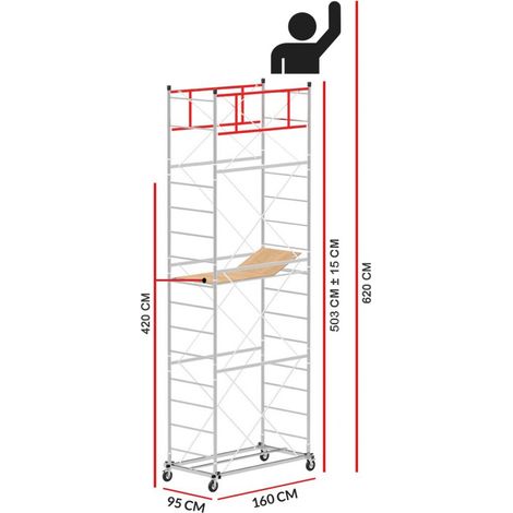 Echafaudage M4 LUX avec une base extractible (Hauteur de travail 6,2 m)