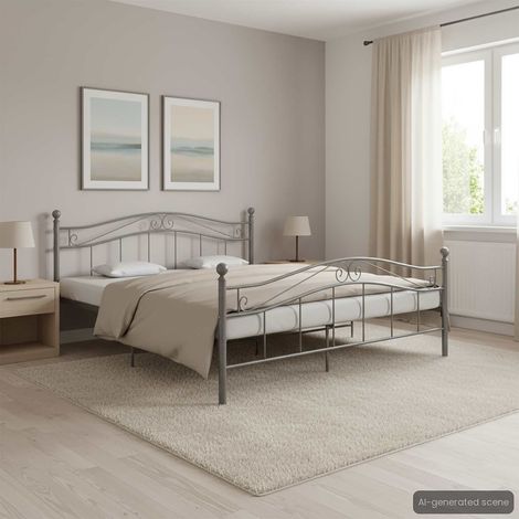 vidaXL Bed Frame without Mattress Grey Metal 140x200 cm (1/5)