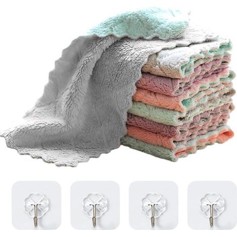 8 Chiffons De Nettoyage En Polaire Corail Et 4 Crochets Transparents,Torchons À Vaisselle,Chiffons Absorbants Sans Huile,Épo[CA221] (1/5)
