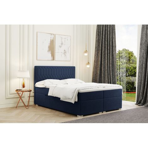Kaiser Möbel Boxspringbett mit bettkasten und matratze + topper RIMINI stoff Riviera Blau 200x200 cm (1/2)
