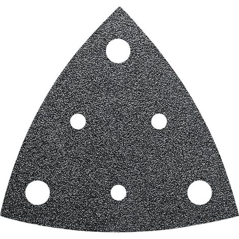 35 Feuilles abrasives, zircon grain 60, Longueur d’arête 80 mm, Condit.35 Pce, pour les surfaces dures comme les vernis clairs ou le métal. perforées, fixation auto-agrippante.