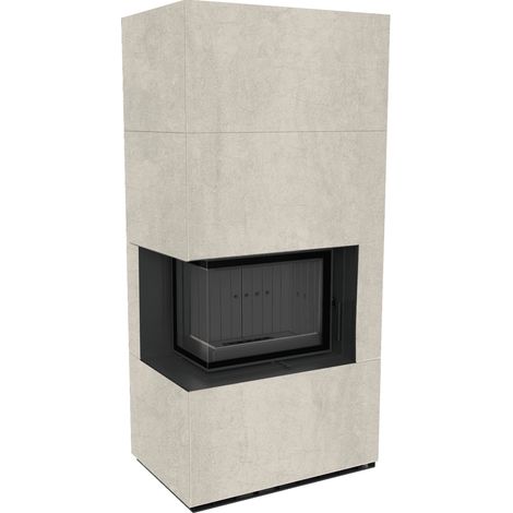 Kaminbausatz KRATKI FLOKI BOX links 8 kW Ø 160 Quarzsinter NATURALI PIETRA DI SAVOIA PERLA BOCCIARDATA schwarz Verkleidung (1/4)