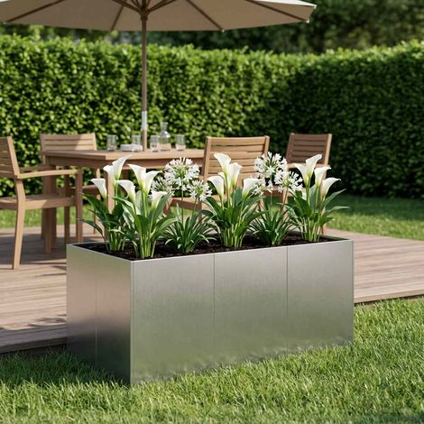 vidaXL Cache-pot de jardin Argenté 120 x 80 x 60 cm Acier inoxydable (1/5)